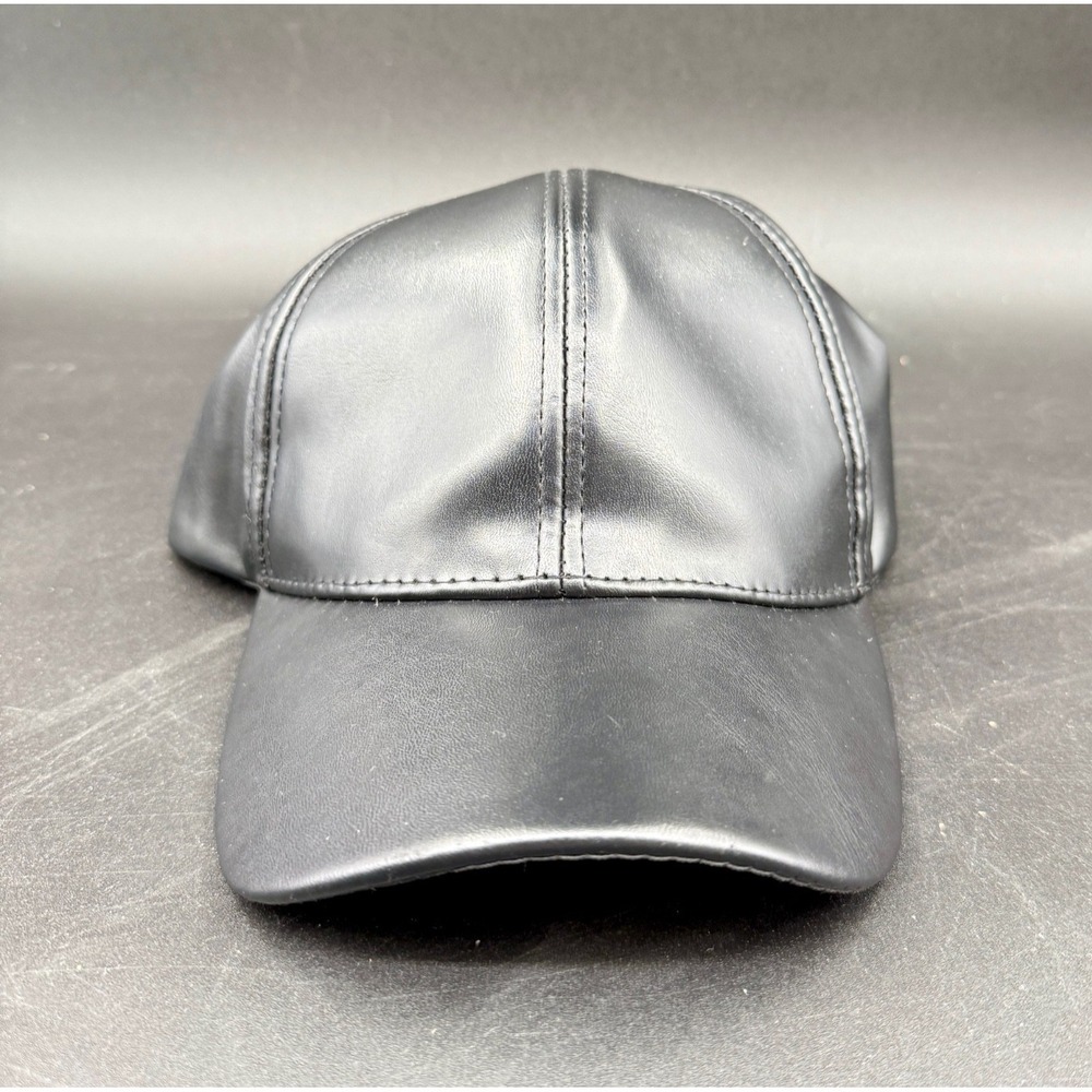 Vera New York Black Faux Leather Baseball Cap Hat Adjustable Hook & Loop